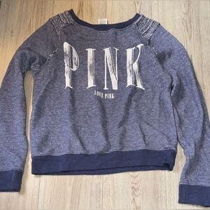 PINK Victoria's Secret Women's Blue Sweatshirt white crewneck sweater